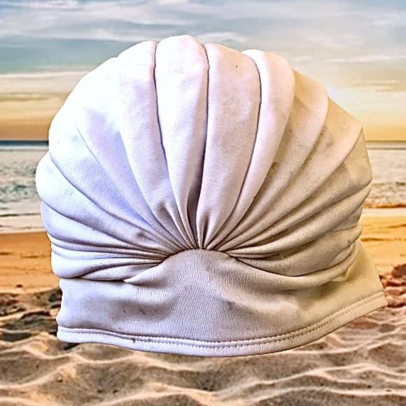 Vintage Womens White Swim Bathing Turban Latex Polyester Pleated DAMAGED - Picture 7 of 12
